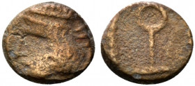 Kings of Parthia, Pakoros I (c. AD 78-120). Æ Chalkous (8.5mm, 1.15g, 12h). Ekbatana. Diademed head l. R/ Large symbol. Sellwood 78.16 (Vologases III)...