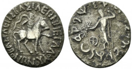 Indo-Skythians, Vonones with Spalagadames (c. 65 BC). AR Tetradrachm (24mm, 8.64g, 12h). King on horseback r., holding spear. R/ Zeus standing facing ...