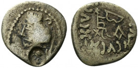 Indo-Parthians, Margiana or Sogdiana. Uncertain, early-mid 1st century AD. AR Drachm (17.5mm, 3.32g, 11h). Countermarked imitation of drachm of Vardan...