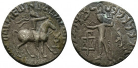 Indo-Parthians, Gondopharid Dynasty. Gondophares (c. 40-5 BC). BI Tetradrachm (22mm, 9.21g, 9h). King on horseback r., raising r. hand; tamgha to r. R...