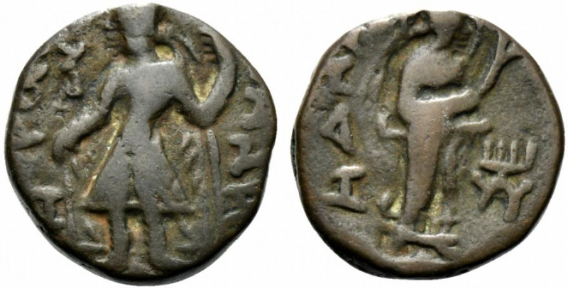 India, Kushan Empire. Kanishka I (c. AD 127-151). Æ Drachm (16mm, 4.51g, 12h). K...