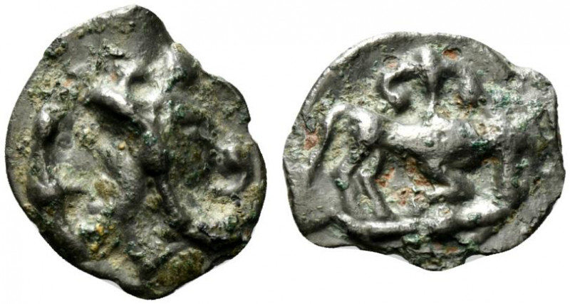 Celtic, Northeast Gaul. Leuci, 1st century BC. Potin (19mm, 2.81g, 4h). Helmeted...