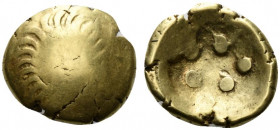 Celtic, Central Europe. Vindelici, 1st century BC. AV Stater (18mm, 7.45g, 12h). 'Regenbogenschüsselchen' type. Wreath composed of crescents. R/ Five ...