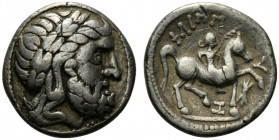 Celtic, Eastern Europe, imitating Philip II of Macedon, c. 3rd century BC. AR Tetradrachm (24mm, 13.81g, 2h). Laureate head of Zeus r. R/ Rider on hor...