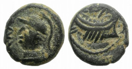 Gaul, Massalia, after 49 BC. Æ (11mm, 2.46g, 12h). Helmeted head of Athena l. R/ Galley l. Depeyrot, Marseille 84; SNG Copenhagen 842-4. Green patina,...