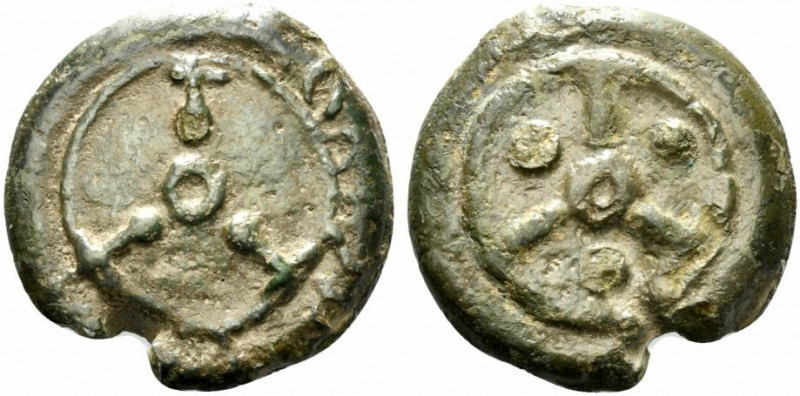 Umbria, Iguvium, c. 280-240 BC. Cast Æ Quadrans (38.5mm, 42.96g, 12h). Three spo...