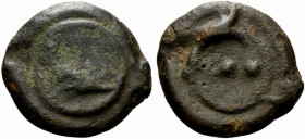 Umbria, Iguvium, c. 280-240 BC. Cast Æ Sextans (33.5mm, 20.00g, 12h). Palm frond on raised disk. R/ Two pellets (mark of value) on raised disk, with c...