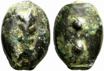 Etruria or Umbria, Uncertain, 3rd century BC. Cast Æ Sextans (31mm, 36.53g). Club. R/ Two pellets. Vecchi, ICC 199; HNItaly 54. Green patina, near VF