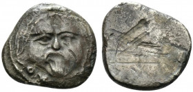 Etruria, Populonia, c. 3rd century BC. AR 20 Asses (20mm, 7.30g). Diademed facing head of Metus; OX:XO below. R/ Blank. Vecchi, EC Series 54; HNItaly ...