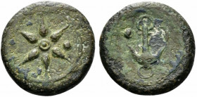 Etruria, Uncertain Inland mint, c. 3rd century BC. Æ Uncia (23mm, 9.25g, 12h). Wheel of six spokes; pellet. R/ Anchor; pellet to l., letter to r. Vecc...