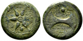 Etruria, Uncertain Inland mint, c. 240-225 BC. Æ Uncia (21.5mm, 9.16g). Wheel with pellet. R/ Double-axe head with pellet. Vecchi, ICC 170b; HNItaly 5...