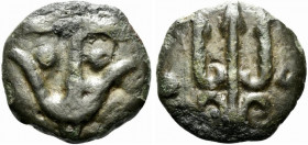 Central Italy, Uncertain, c. 3rd century BC. Cast Æ Sextans (34.5mm, 36.67g, 12h). Anchor; two pellets across field. R/ Trident; two pellets across fi...