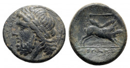 Northern Apulia, Arpi, 3rd century BC. Æ (23mm, 7.99g, 3h). Laureate head of Zeus l.; thunderbolt. R/ Boar r.; spear above. HNItaly 642; SNG ANS 635. ...