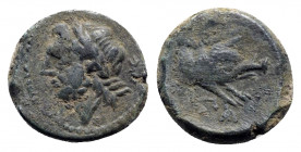 Northern Apulia, Arpi, c. 325-275 BC. Æ (16mm, 3.38g, 3h). Laureate head of Zeus l.; thunderbolt behind. R/ Forepart of boar r., spear above. HNItaly ...