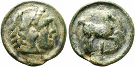 Northern Apulia, Luceria, c. 217-212 BC. Cast Æ Nummus (47mm, 62.85g, 12h). Head of Herakles r., wearing lion skin. R/ Horse prancing r.; star above. ...