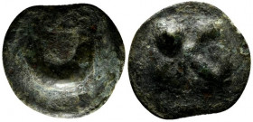 Northern Apulia, Luceria, c. 217-212 BC. Cast Æ Semuncia (19mm, 5.08g, 12h). Crescent. R/ Filleted thyrsos. Vecchi ICC, 350; HNItaly 677f. Green patin...