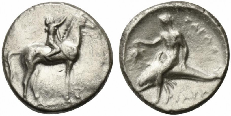 Southern Apulia, Tarentum, c. 320-280 BC. AR Nomos (22mm, 7.58g, 10h). Youth on ...