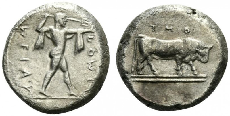 Northern Lucania, Poseidonia, c. 470-445 BC. AR Stater (18mm, 7.75g, 3h). Poseid...