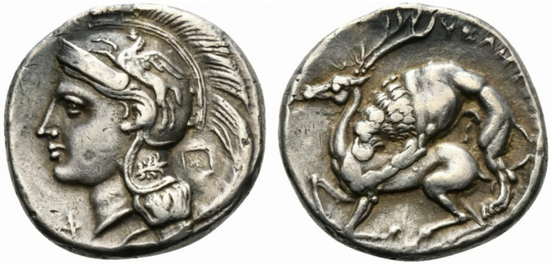 Northern Lucania, Velia, c. 280 BC. AR Didrachm (21.5mm, 7.30g, 1h). Helmeted he...