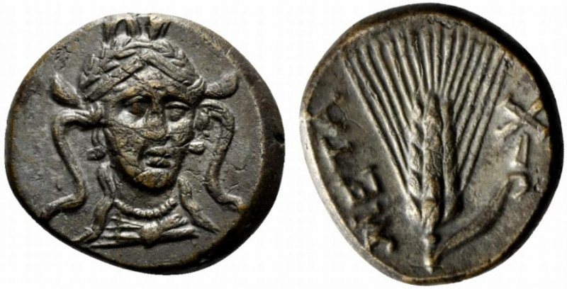 Southern Lucania, Metapontion, c. 300-250 BC. Æ (17.5mm, 4.68g, 9h). Head of Ath...