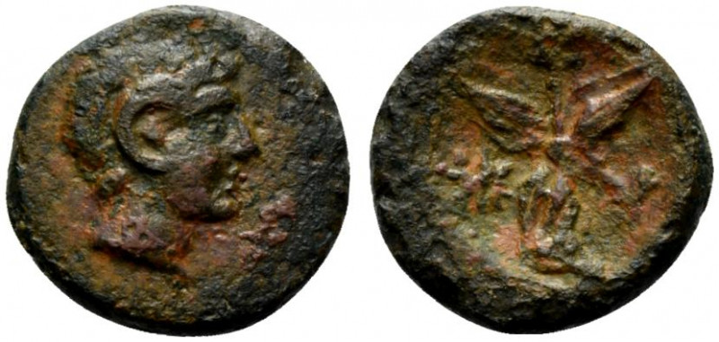 Southern Lucania, Metapontion, c. 300-250 BC. Æ (14mm, 2.58g). Head of Apollo Ka...