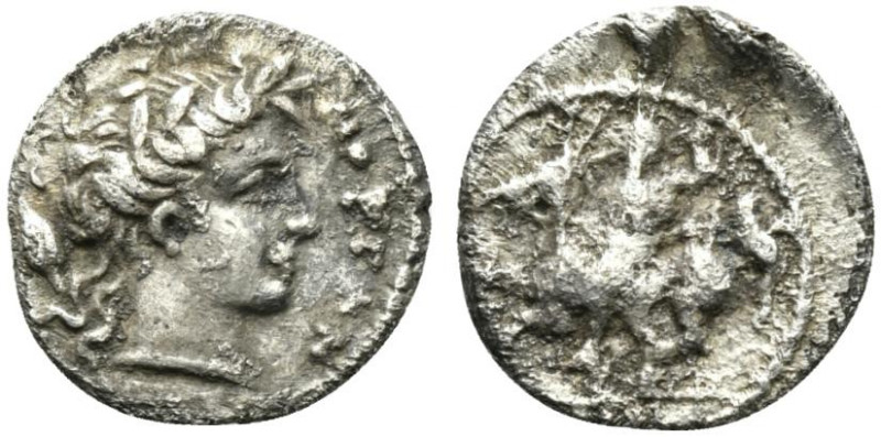 Sicily, Morgantina, c. 339/8-317 BC. AR Litra (11mm, 0.68g, 9h). Laureate head o...