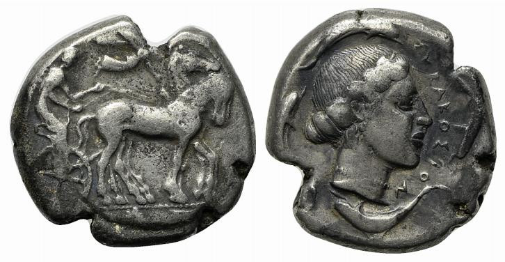 Sicily, Syracuse, 466-405 BC. AR Tetradrachm (25mm, 16.97g, 3h), c. 450-440 BC. ...