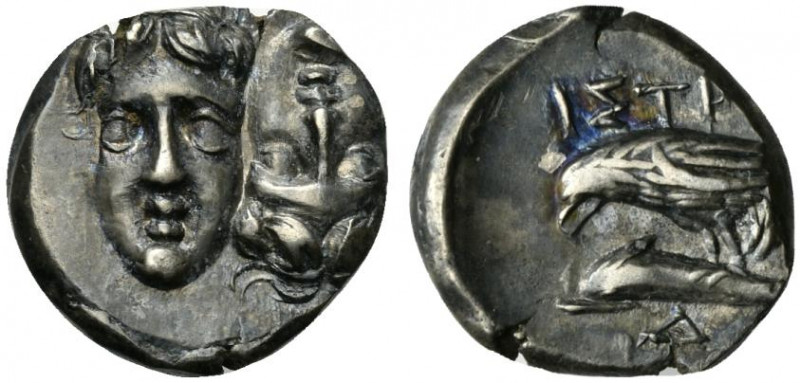 Moesia, Istros, c. 340/30-313 BC. AR Drachm (17.5mm, 5.04g, 6h). Facing male hea...