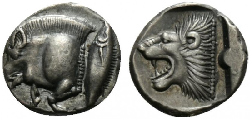 Mysia, Kyzikos, c. 450-400 BC. AR Diobol (10mm, 1.29g, 6h). Forepart of boar l.;...