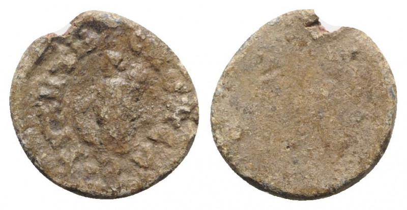 Greek PB Tessera (18mm, 4.58g). ΓYXHTH ЄMЄNЄΩC (?), Tyche standing l., holding r...