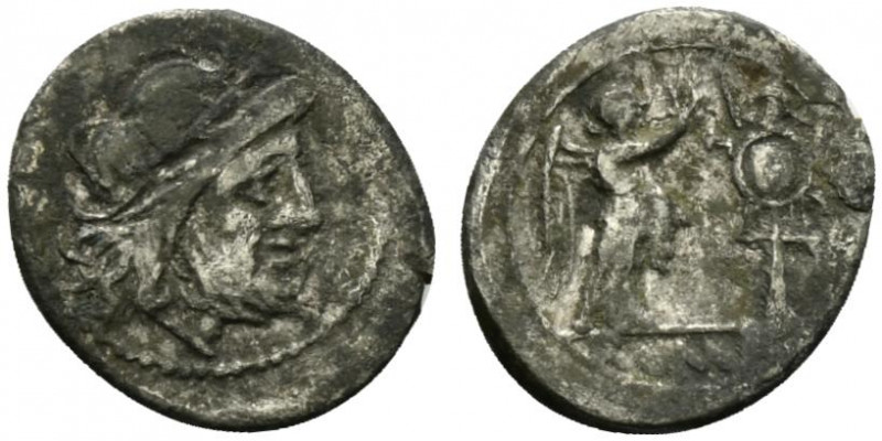 Anonymous, Rome, after 211 BC. AR Victoriatus (18mm, 2.30g, 6h). Laureate head o...