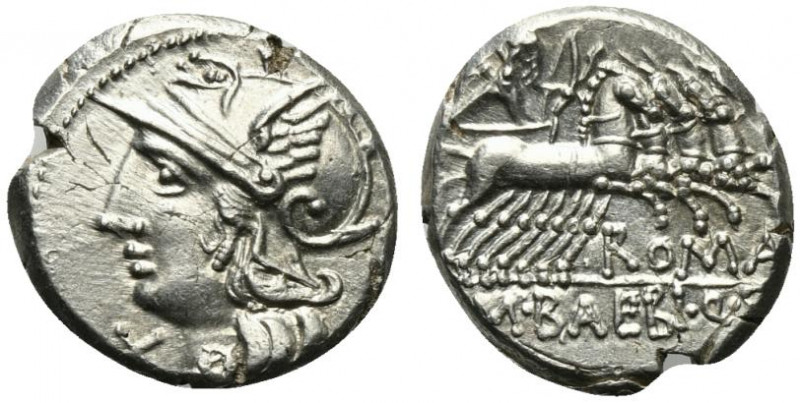 M. Baebius Q.f. Tampilus, Rome, 137 BC. AR Denarius (18mm, 4.00g, 9h). Helmeted ...