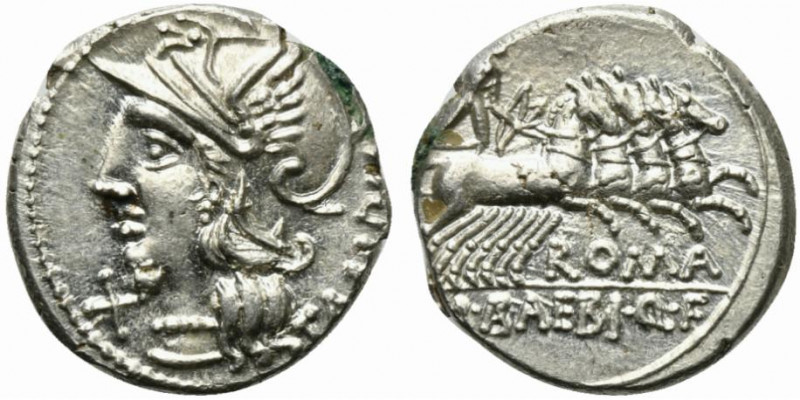 M. Baebius Q.f. Tampilus, Rome, 137 BC. AR Denarius (18.5mm, 3.93g, 12h). Helmet...