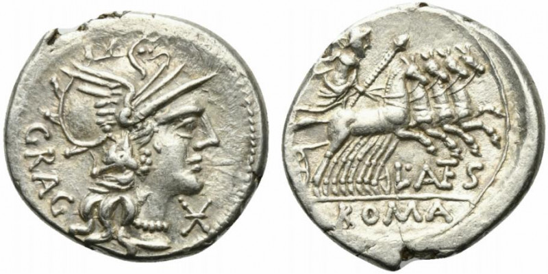 L. Antestius Gragulus, Rome, 136 BC. AR Denarius (20mm, 3.89g, 6h). Helmeted hea...