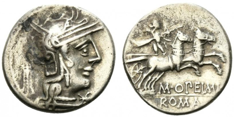 L. Opimius, Rome, 131 BC. AR Denarius (18mm, 3.73g, 3h). Helmeted head of Roma r...