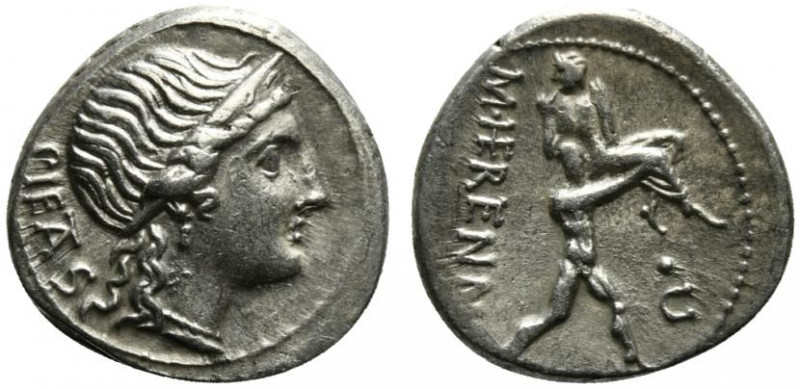 M. Herennius, Rome, 108-107 BC. AR Denarius (18mm, 3.94g, 12h). Diademed head of...