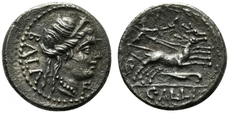 C. Allius Bala, Rome, 92 BC. AR Denarius (18mm, 3.81g, 12h). Diademed female hea...