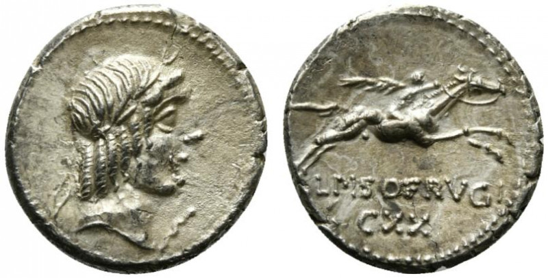 L. Calpurnius Piso Frugi, Rome, 90 BC. AR Denarius (18mm, 4.02g, 6h). Laureate h...