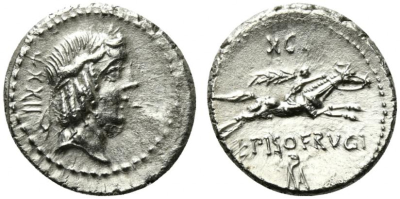 L. Calpurnius Piso Frugi, Rome, 90 BC. AR Denarius (19mm, 3.90g, 9h). Laureate h...