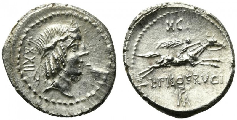 L. Calpurnius Piso Frugi, Rome, 90 BC. AR Denarius (20mm, 3.90g, 9h). Laureate h...