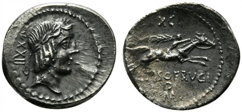 L. Calpurnius Piso Frugi, Rome, 90 BC. AR Denarius (21mm, 3.86g, 12h). Laureate ...