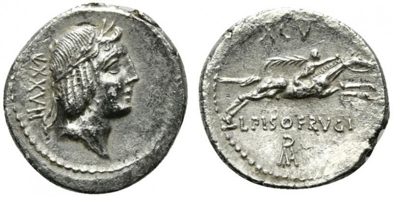 L. Calpurnius Piso Frugi, Rome, 90 BC. AR Denarius (19.5mm, 3.82g, 7h). Laureate...