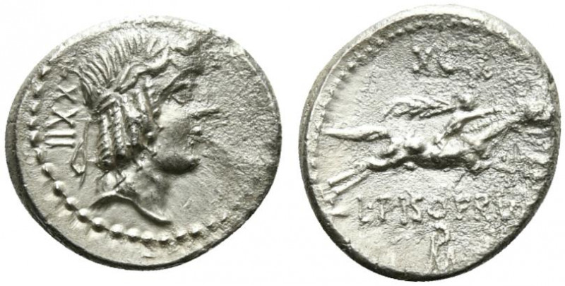 L. Calpurnius Piso Frugi, Rome, 90 BC. AR Denarius (18mm, 3.88g, 9h). Laureate h...