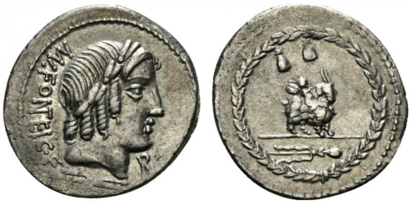 Mn. Fonteius C.f., Rome, 85 BC. AR Denarius (20mm, 3.86g, 6h). Laureate head of ...