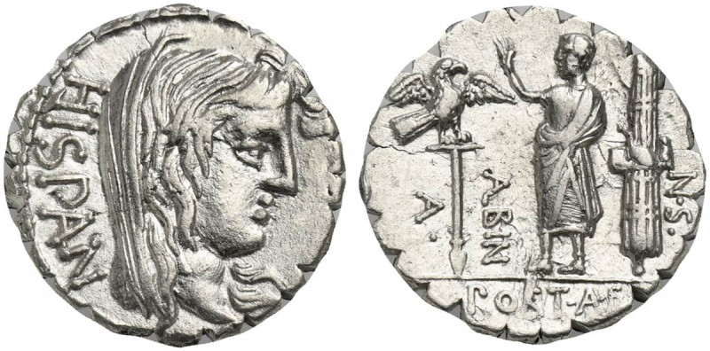 A. Postumius A.f. Sp.n. Albinus, Rome, 81 BC. AR Serrate Denarius (18mm, 3.85g, ...