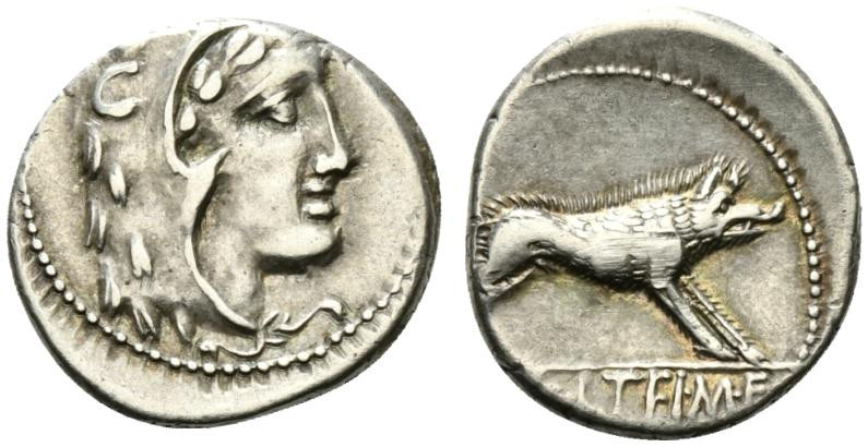 M. Volteius M.f., Rome, 75 BC. AR Denarius (16.5mm, 3.86g, 9h). Head of young He...