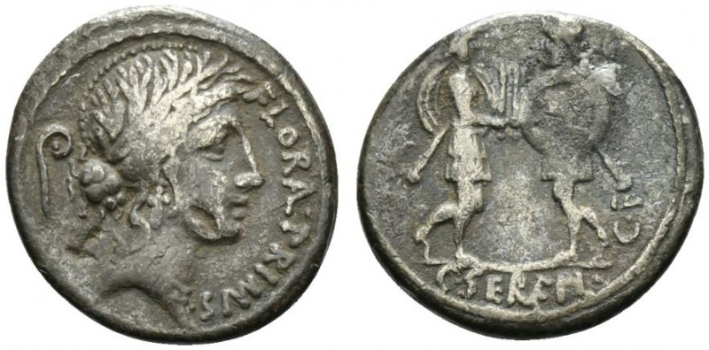 C. Servilius C.f., Rome, 53 BC. AR Denarius (19mm, 3.68g, 11h). Head of Flora r....