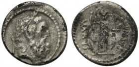 Roman Imperatorial, C. Vibius Varus, Rome, 42 BC. Fourrèe Denarius (18mm, 2.67g, 9h). Laureate and bearded head of Hercules r. R/ Minerva standing r.,...