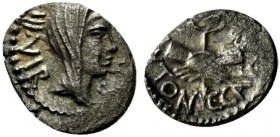 Octavian, Military mint traveling with Octavian in Gaul, 39 BC. AR Quinarius (13.5mm, 1.54g, 6h). Veiled and diademed head of Concordia r. R/ Clasped ...