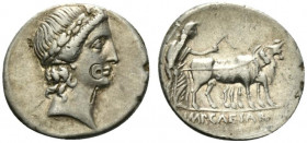 Octavian, Italian (Rome?) mint, Autumn 30-summer 29 BC. AR Denarius (18.5mm, 3.82g, 6h). Laureate head of Apollo of Actium r., with features resemblin...